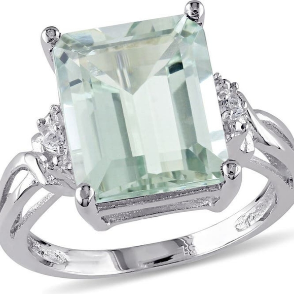Sterling silver 3.52ctw. Green Amethyst & white Topaz ring.*Sells for $100. - Picture 6 of 8
